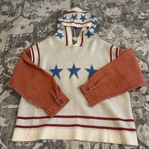 POL White and Blue Star V-Neck Sweater